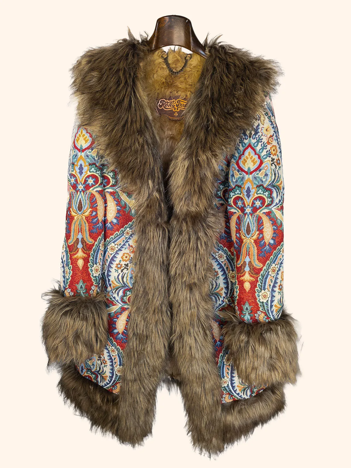 Fela Ultimate Festival Coat front view on a hanger – premium festival coat by Revel Threads