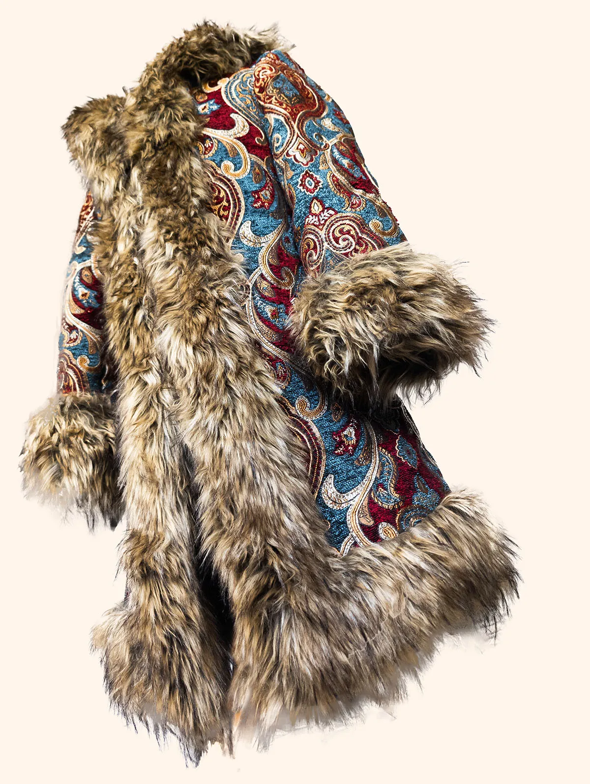 Huxley Luxe Festival Coat front view on a hanger – premium festival coat by Revel Threads