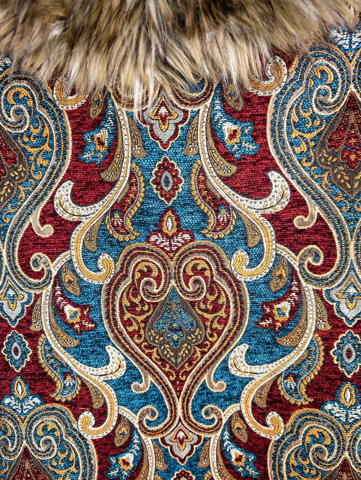 Huxley Luxe Festival Coat Main Back Pattern with Faux Fur – premium festival coat by Revel Threads