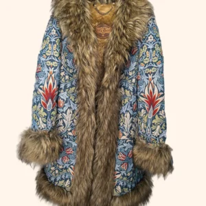 Shelley Luxe Festival Coat front view on a hanger – premium festival coat by Revel Threads