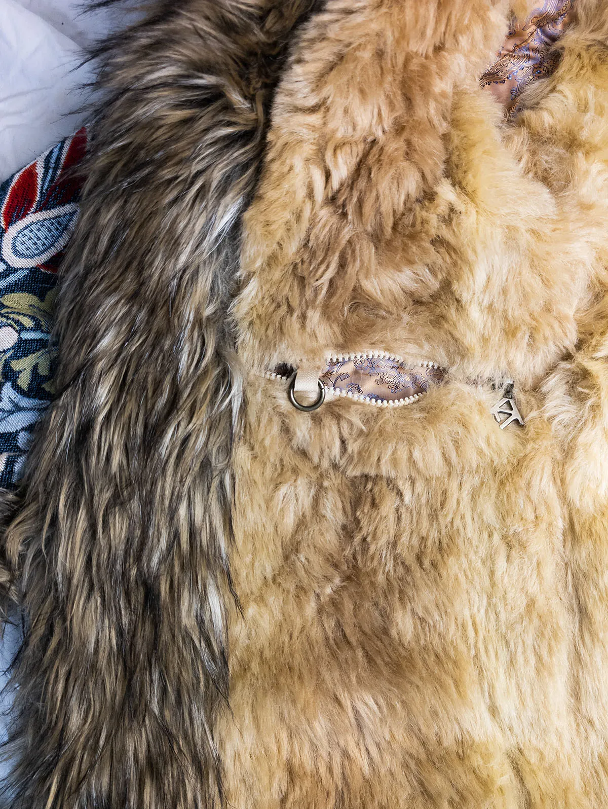 Shelley Luxe Festival Coat internal pocket with attachment loop – premium festival coat by Revel Threads